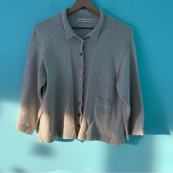 Marion Foale Vintage Linen-Silk Button Down Grandma Knit Cardigan